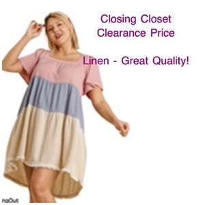 CLEARANCE- XL Umgee Women’s Dress Tiered Colorblock Linen